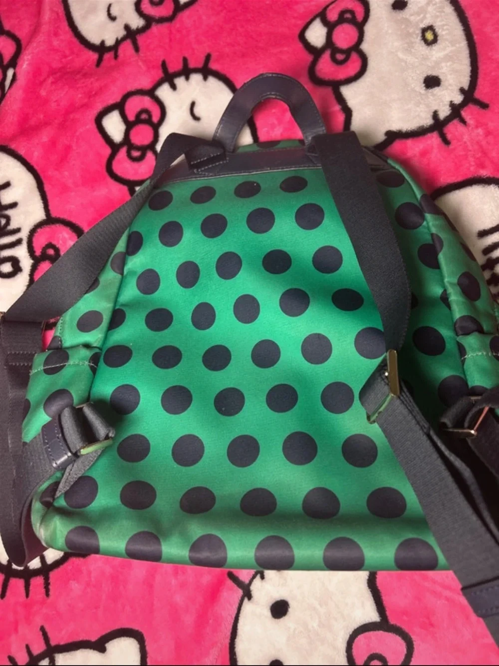 kate spade kids green polka dot backpack with black dots